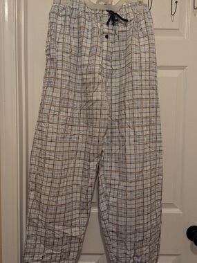 Men's White & Blue Plaid Lounge Joggers - Casual Drawstring Sweatpants